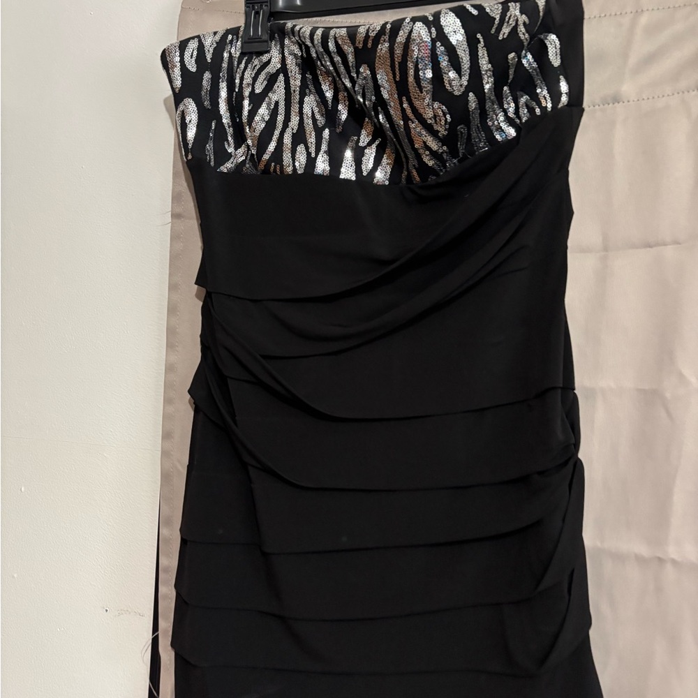City Triangles Black and Silver Strapless Dress